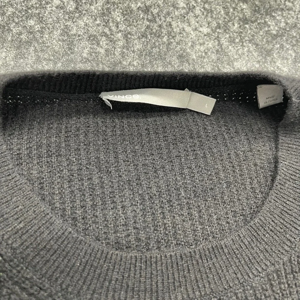 Vince Mens Black Waffle Knit Crewneck Sweater Size L Long Sleeve Pullover